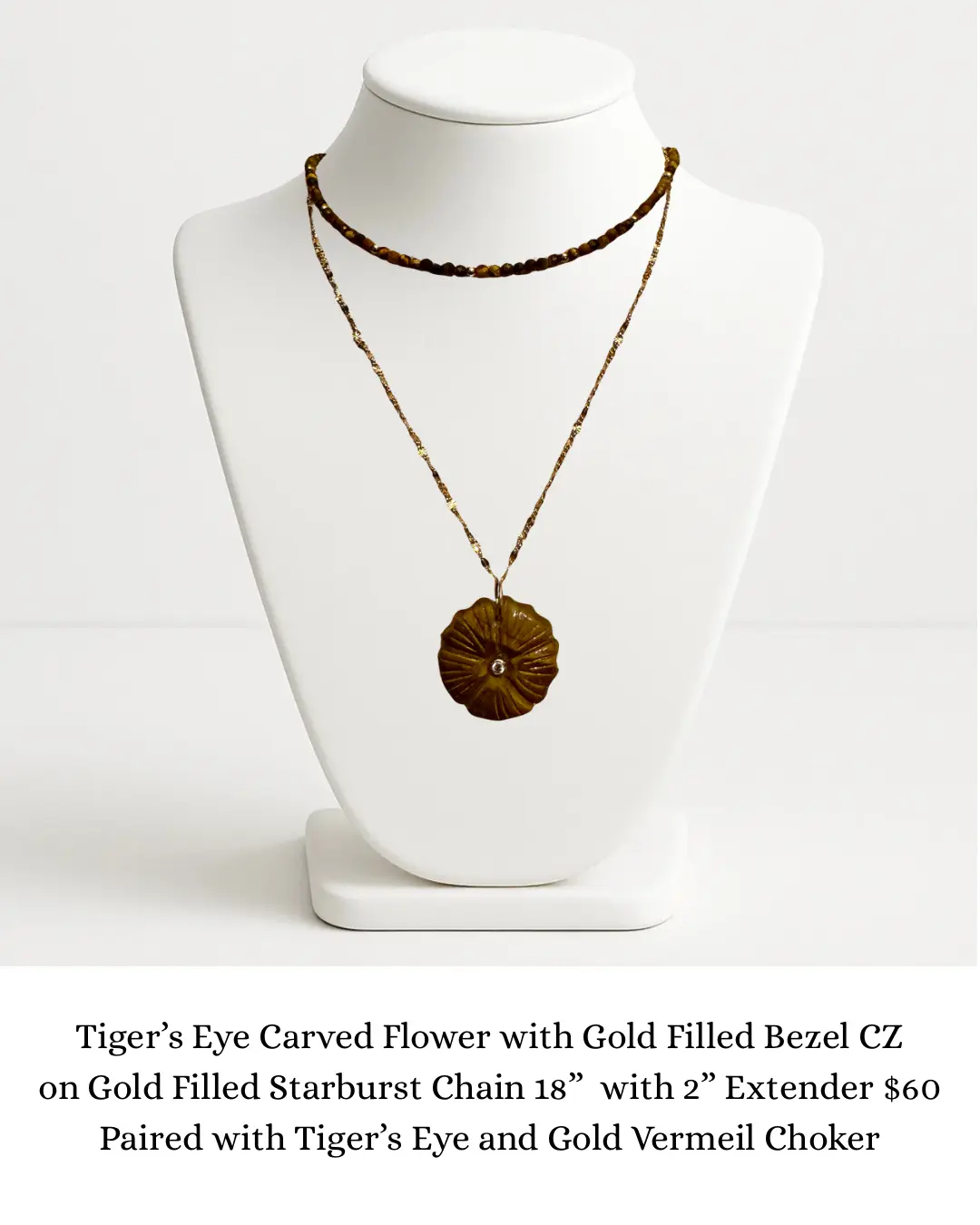 Tiger’s Eye Flower on Gold Filled Chain sara & frannie jewelry
