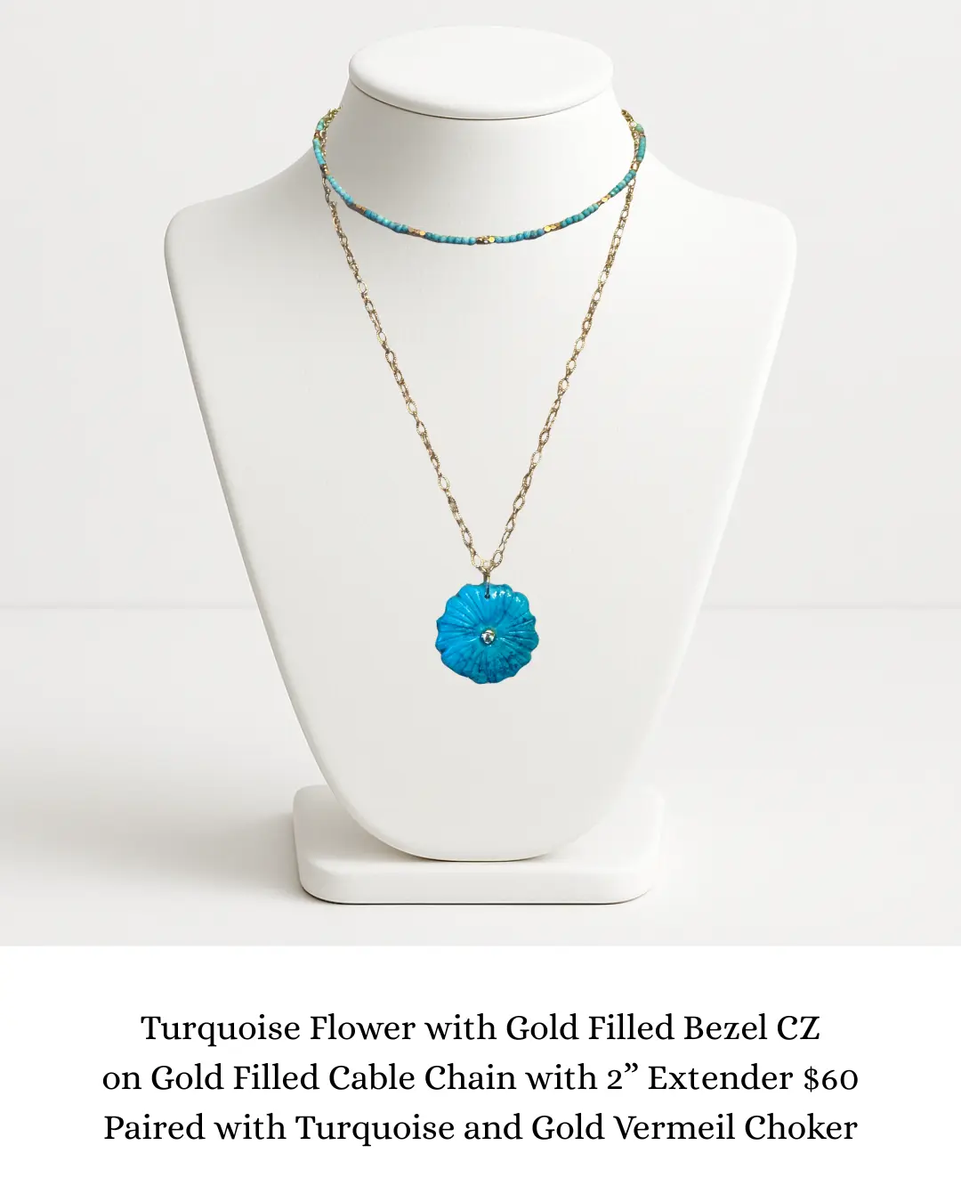 Turquoise Flower with Gold Filled Bezel CZ sara & frannie jewelry