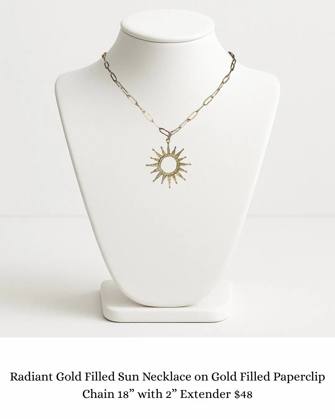 Radiant Gold Filled Sun Necklace on Gold Filled Chain sara & frannie jewelry