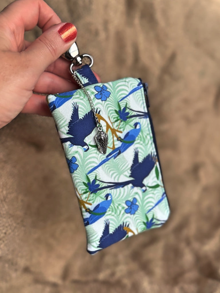 Small Blue Parrot Business & Credit Card Zip Charm Conch Couture