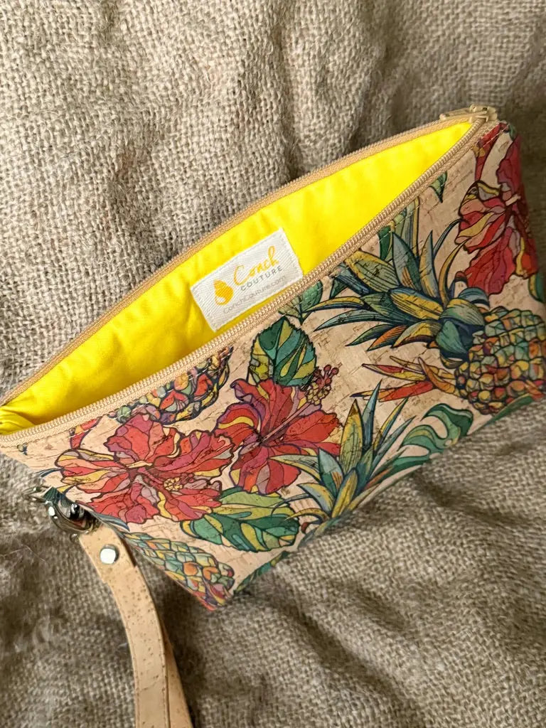 Red Hibiscus and Pineapple Cork Wristlet Conch Couture