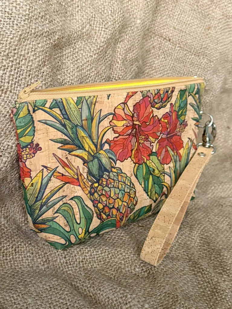 Red Hibiscus and Pineapple Cork Wristlet Conch Couture