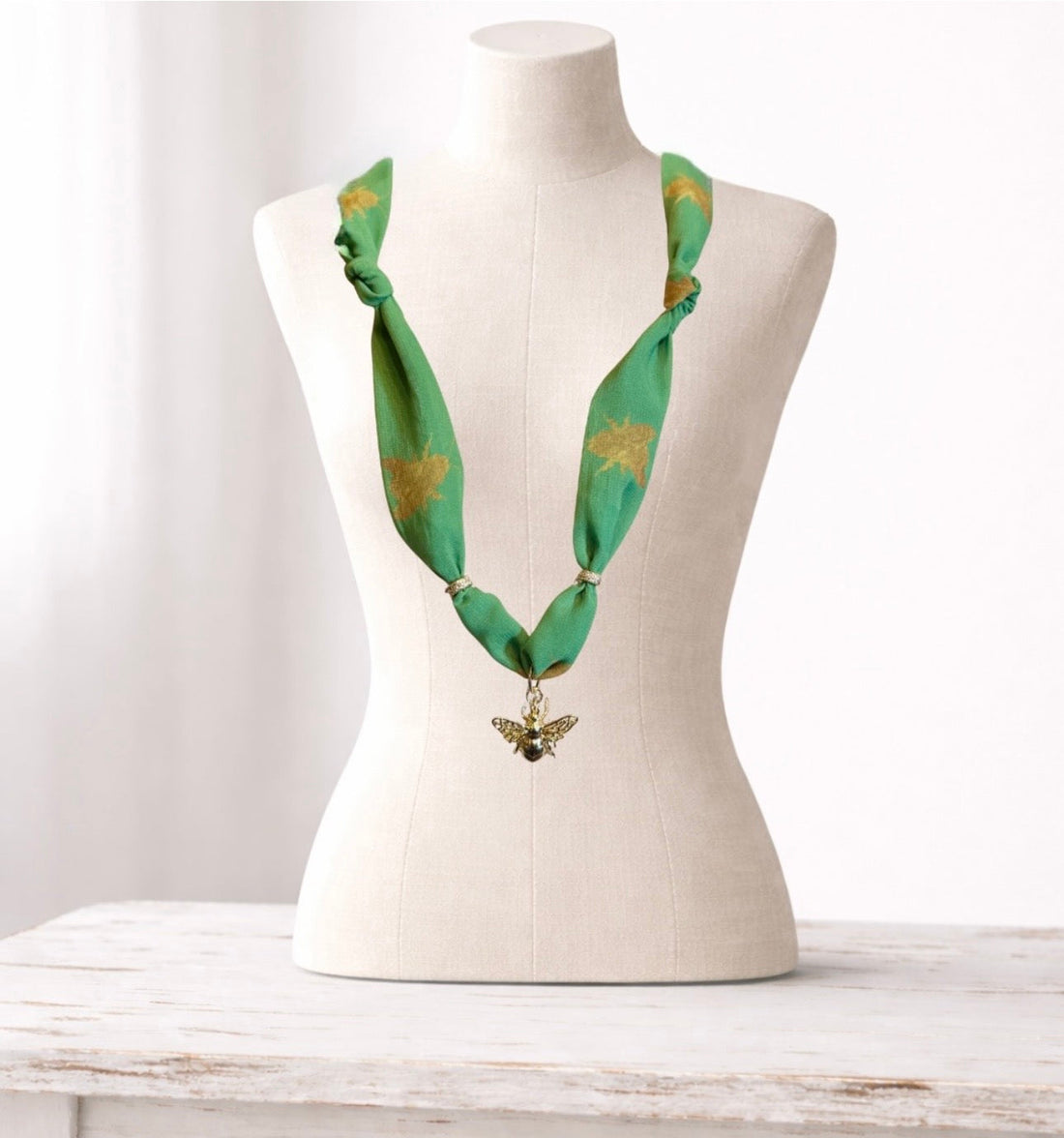Green Gold Filled Scarf Necklace sara & frannie jewelry