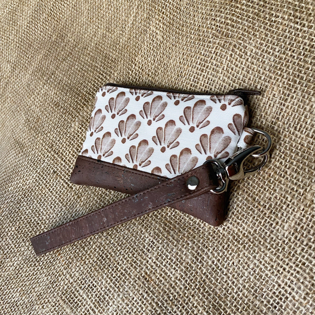 Small Brown Shell Print Business & Credit Card Zip Wristlet Conch Couture