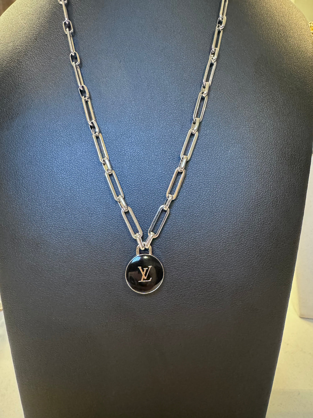 Reworked, minimal, one of a kind. Black enamel on a clean silver link. Beadnikrow/Barmade