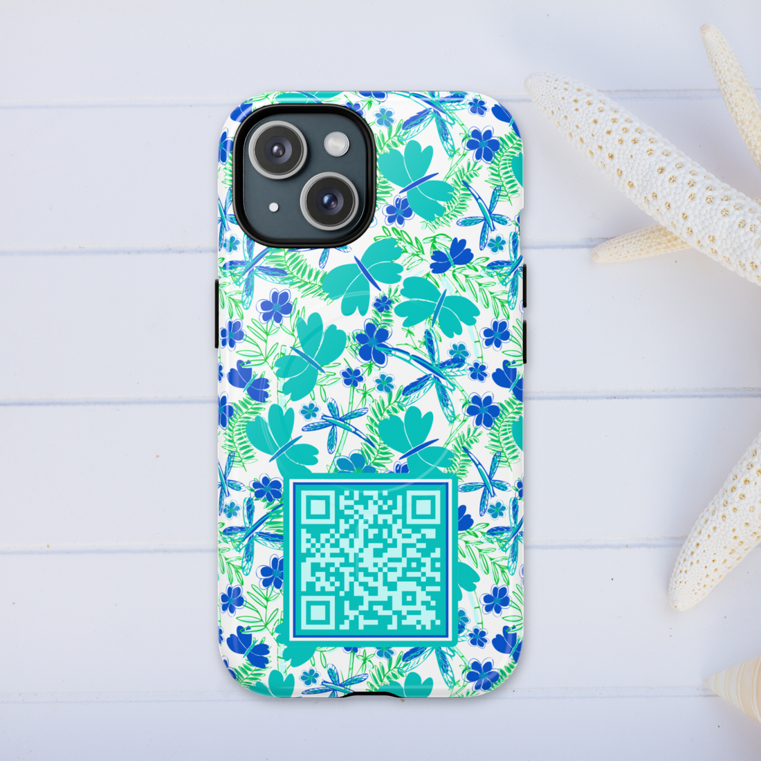 Teal & Blue Butterflies QR Code Phone Case