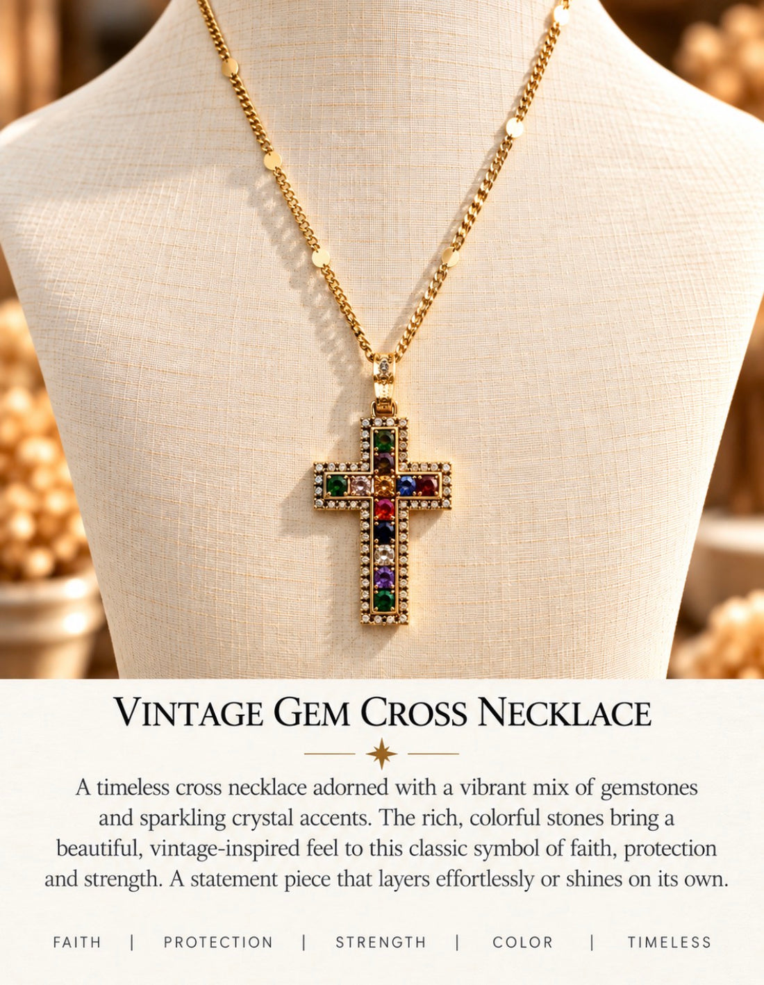 Vintage Gem Cross Necklace