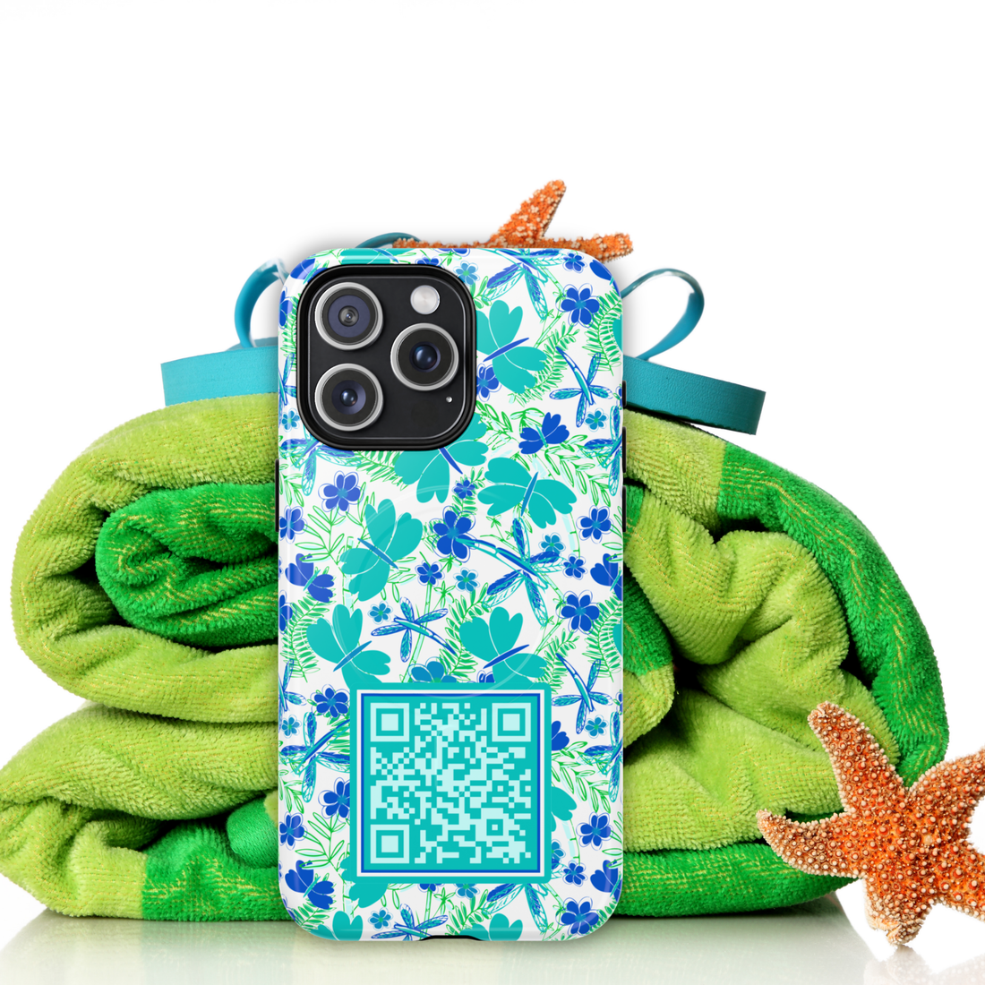 Teal & Blue Butterflies QR Code Phone Case