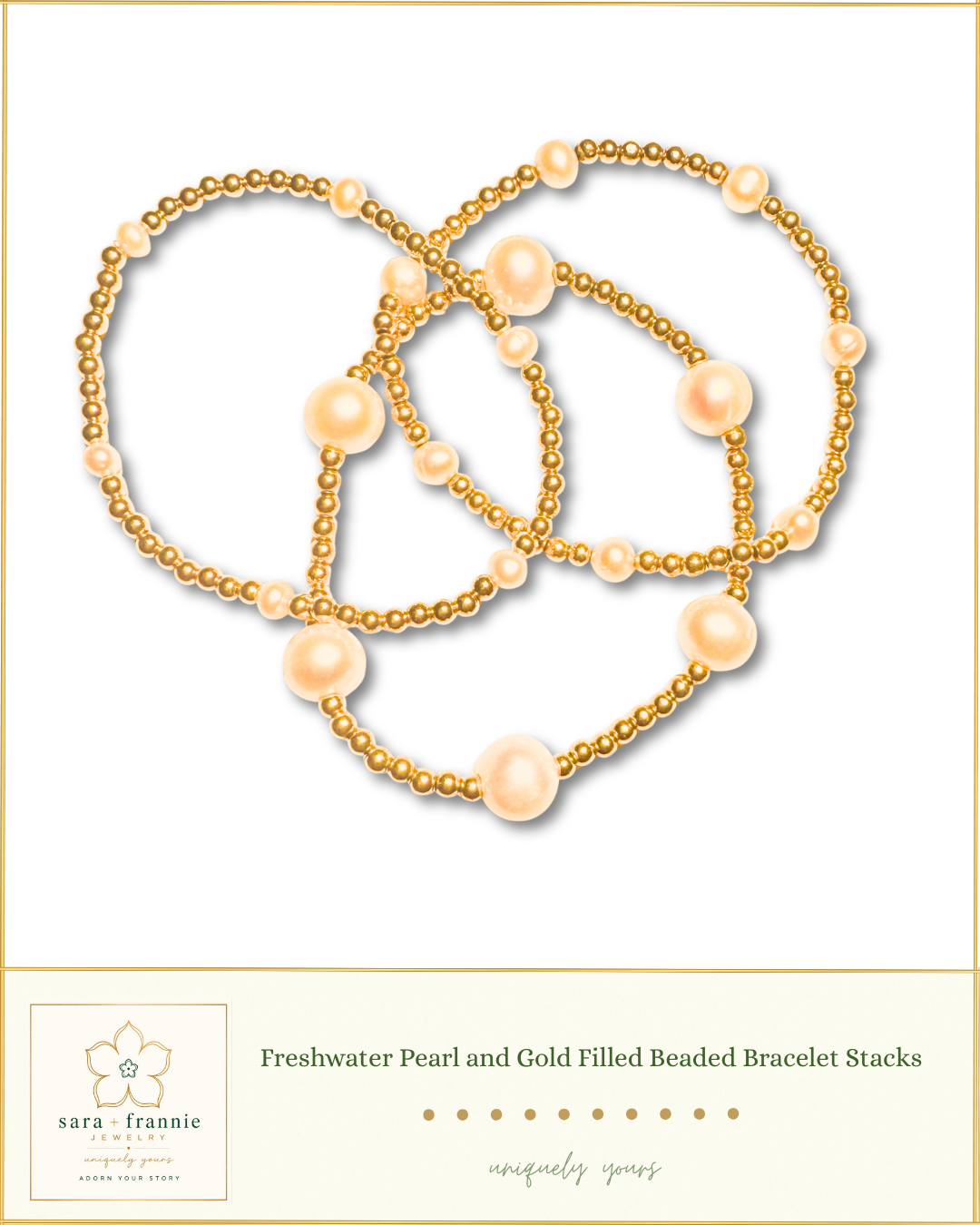 Freshwater Pearl and Gold Filled Beaded Bracelet Stack (3mm)