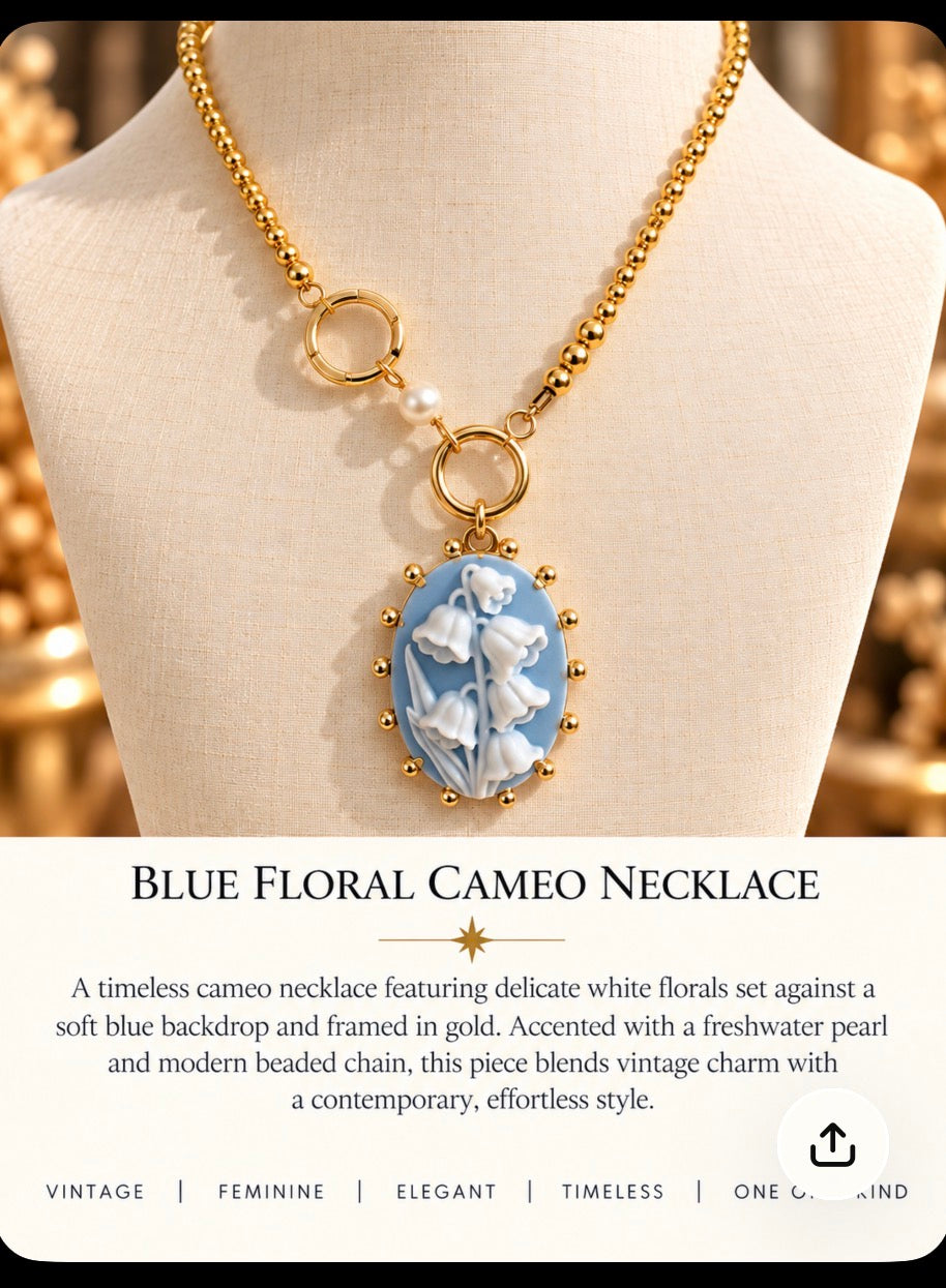 Blue Floral Cameo